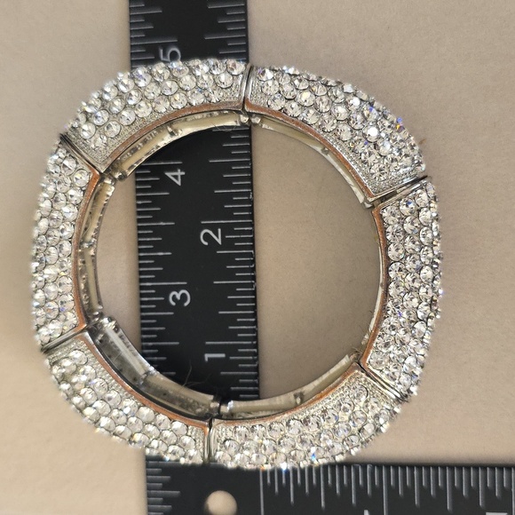 Vintage Sulver Pave-Set Rhinestone Square Stretch Bangle Bracelet - Picture 11 of 11